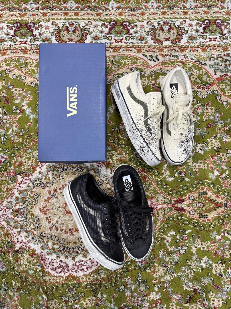 Vans old skool pack (Category: Sneakers) located in Makati City. Submitted by picksnpieces (Listing ID 1470574797, Image 1). Description: For sale as pack Vans paint splatter OG all with extra laces, size 10.5 Vans combat Full leather pair No local release No box, has extra laces, size 10.5 Both purchased abroad Slightly nego for sure buyers Dm for pics.