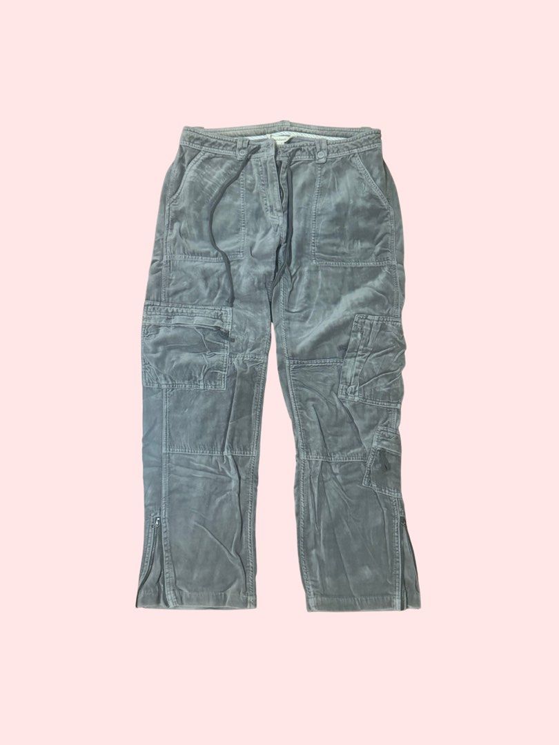 Velvet Cargo Pants (Category: Other Bottoms) located in Pasig City. Submitted by kia.sell (Listing ID 1470630939, Image 1). Description: - Style: Low-to-mid rise cargo pants with paneled stitching - Color: Washed Gray / Slate - Fabric: Soft velvet texture (durable, light-weight fabric) - Design Details: Functional with multi-pocket, adjustable front drawstring tie, front zipper fly with clasp, and zipper slits at the bottom hems adjusts flare of 