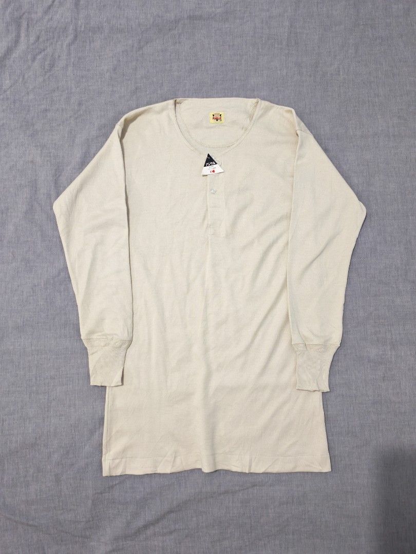 Vintage 70s Angle henley thermal undershirt (Category: Tshirts & Polo Shirts ) located in Baguio. Submitted by used_clothing2600 (Listing ID 1470667178, Image 1). Description: Vintage 70s Angle henley thermal undershirt Brandnew DS size medium pit to pit 17 length 30 shoulders 17.5 sleeve length 21.5 P 1,200.
