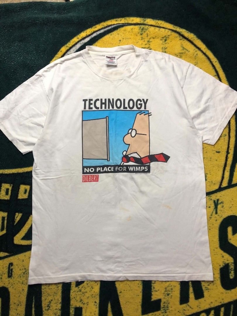 Vintage 90's Dilbert Tech promo tee (Category: Tshirts & Polo Shirts ) located in Manila. Submitted by wildowl_054d35 (Listing ID 1470654930, Image 1). Description: size xl tag : power pro Oneita single all over issue paint stain width 23 length 30.