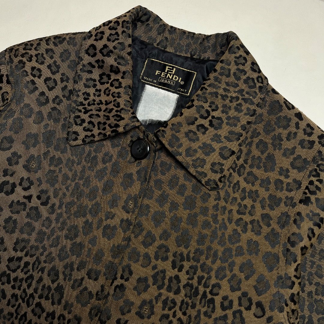 Vintage Fendi Leopard Print Coat (Category: Coats, Jackets and Outerwear) located in Caloocan City. Submitted by achilles_grails (Listing ID 1470563353, Image 2). Description: - Authentic Fendi designer jacket - Bold all-over leopard jacquard pattern in rich brown and black - Tailored collar with a chic single-button top closure - Structured silhouette hitting around mid-thigh - Made in Italy with signature branded inner lining tag - Perfect stat