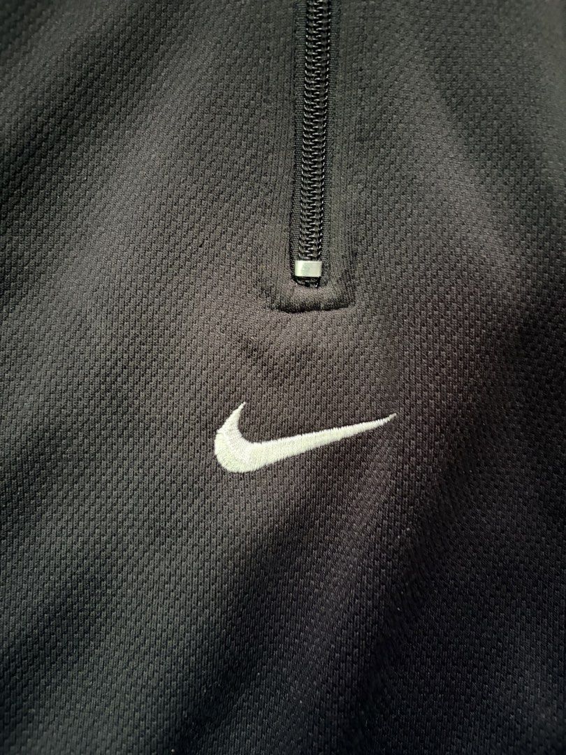 Vintage Nike 1/4 Zip Pullover Black Yellow (Category: Coats, Jackets and Outerwear) located in Baguio. Submitted by rexyellowblue (Listing ID 1470656929, Image 2). Description: - Brand: Nike - Style: Vintage quarter-zip pullover - Color: Black with yellow trim - Logo: White embroidered swoosh - Features: Two side zippered pockets - Size: M (8-10) - Condition: Classic sportswear, perfect for layering.