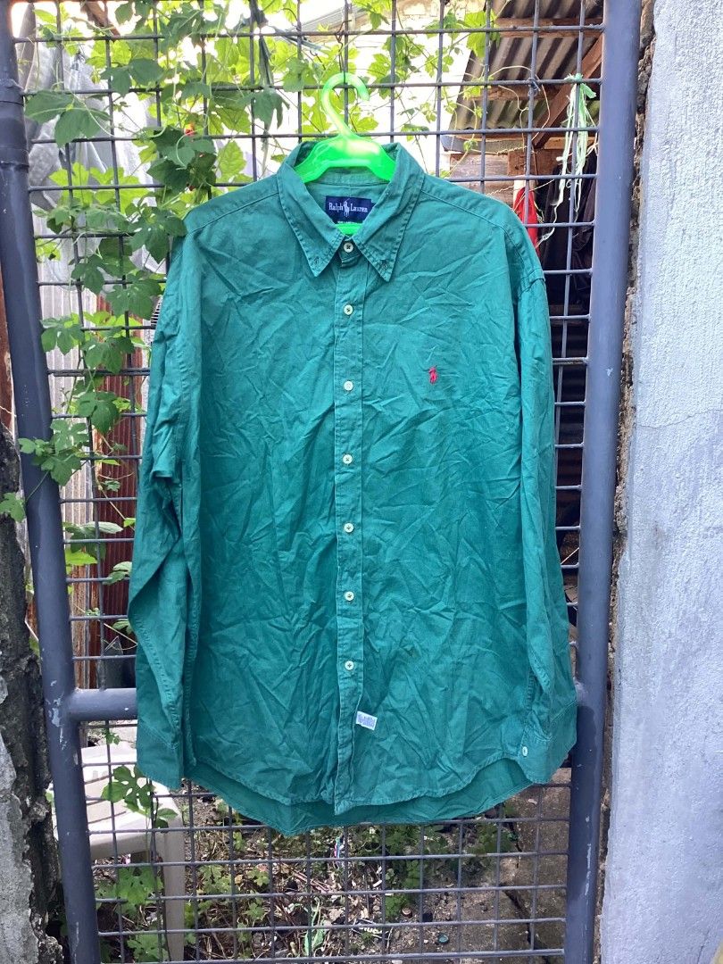 Vintage Polo RL Dark green Buttoned Down Longsleeves (Category: Coats, Jackets and Outerwear) located in Balanga. Submitted by archivefine_ds (Listing ID 1470660053, Image 1). Description: Vintage Polo RL Dark green Buttoned Down Longsleeves Size L on tag 10/10 good condi w 22 L 31 1500 or best offer.