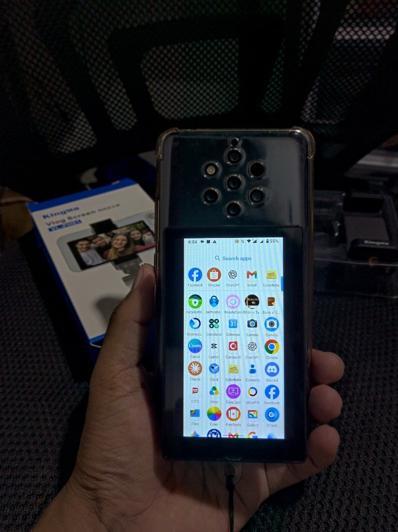 Vlog Screen (Black) (Category: Other Mobile & Gadget Accessories) located in General Trias. Submitted by mervcorner (Listing ID 1470651761, Image 3). Description: Vlog Screen (Black) Brand: Kingma Model: VL-PH01 3.97" Display Built-in Battery Using Cord or ScreenCast/Mirroring ✓Lets you use your phone's rear camera while seeing yourself on a monitor. ✓Useful for recording TikTok videos, Facebook Reels, YouTube vlogs, livestreams, and talking-head