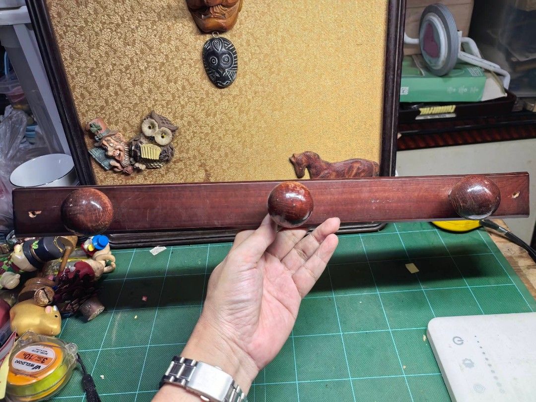 Wall-Mounted Coat & Hat Rack (Category: Home Improvement Tools & Accessories) located in Cebu City. Submitted by dudes_villanueva (Listing ID 1470616183, Image 1). Description: Wooden Wall-Mounted Coat & Hat Rack (3 Pegs) In good condition as is where is Length: 17.5in ​📌 Item: Solid wood wall rack with 3 round ball pegs for hanging coats, hats, bags, or keys 📌 Material: Hardwood with a rich, dark reddish-brown varnish finish 📌 Features: Pre-d