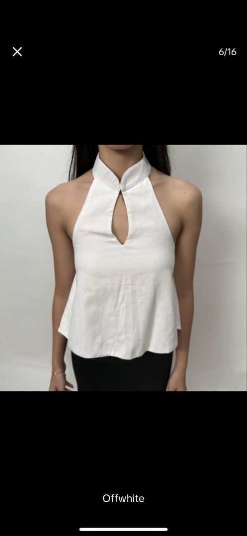 White halter neck peplum top with keyhole cut (Category: Sleeveless) located in Pateros City. Submitted by daisy03052000 (Listing ID 1470695646, Image 3). Description: small-medium best fit medium .