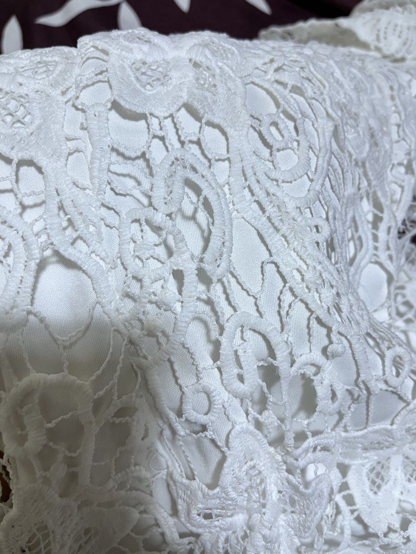White Off-Shoulder Lace Mini Dress (Category: Dresses) located in Manila. Submitted by elocin_0428 (Listing ID 1470563498, Image 2). Description: White off-shoulder mini dress with floral lace overlay, ruffled flounce, and a bodycon fit.!.