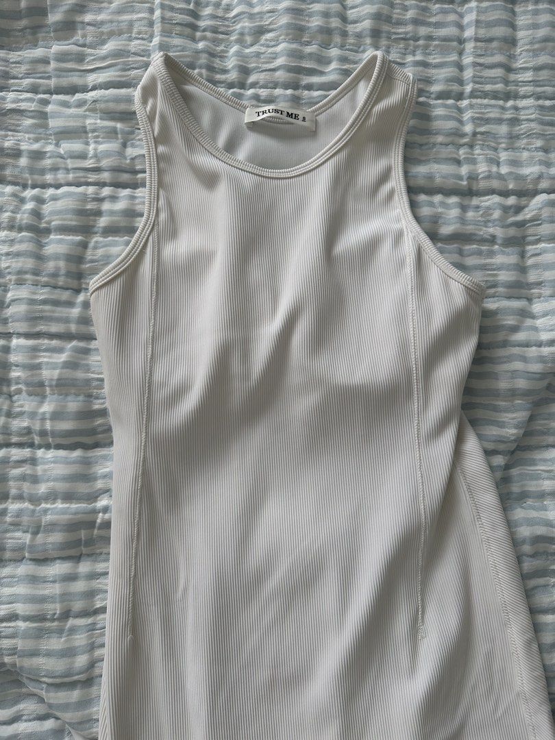 White Ribbed Sleeveless Dress (Category: Dresses) located in Quezon City. Submitted by byzeya (Listing ID 1470604759, Image 2). Description: Item: White Ribbed Sleeveless Dress Brand: Trust Me Size: S Bought in Thailand Paded ✨ Gently used and well cared for. ✨ Please manage expectations as this is a pre-loved item. 📌 Please note: • Actual color may vary slightly due to lighting. • Please check measurements before purchasing. • No return/refund 
