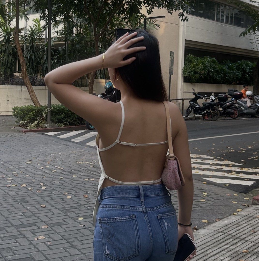 White Satin Open Back Cami Top (Category: Sleeveless) located in Manila. Submitted by perwinkle.ph (Listing ID 1470708421, Image 2). Description: - satin - open back, can be adjusted - perfect for chic styles .