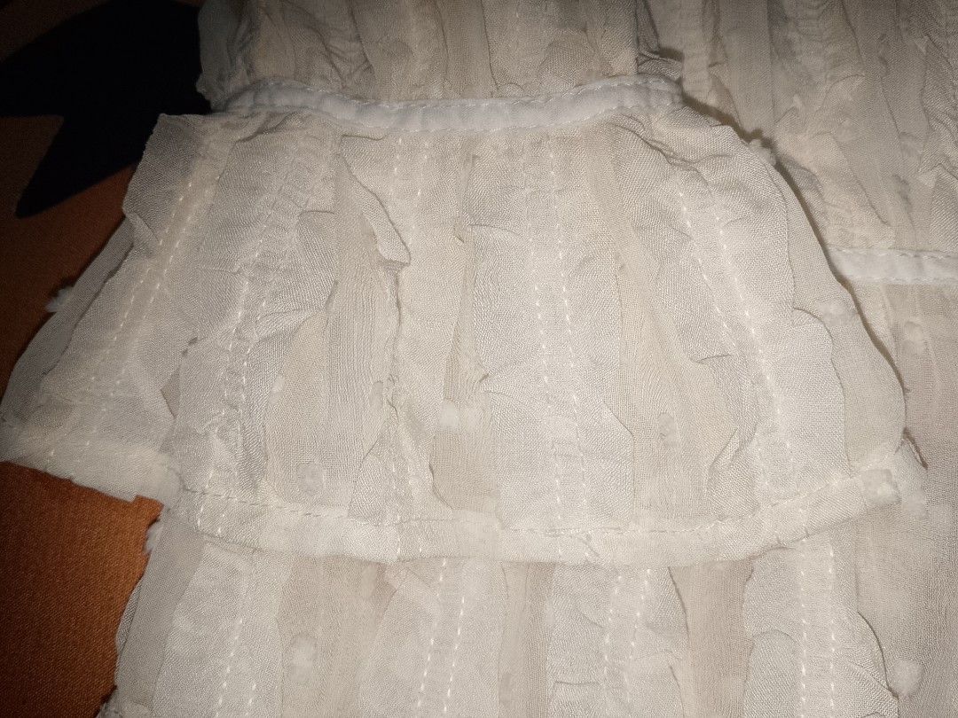 White Swiss Dot Tiered Ruffle Blouse Long Sleeve (Category: Blouses) located in Manila. Submitted by sevianna (Listing ID 1470652138, Image 3). Description: small - semi med preloved.
