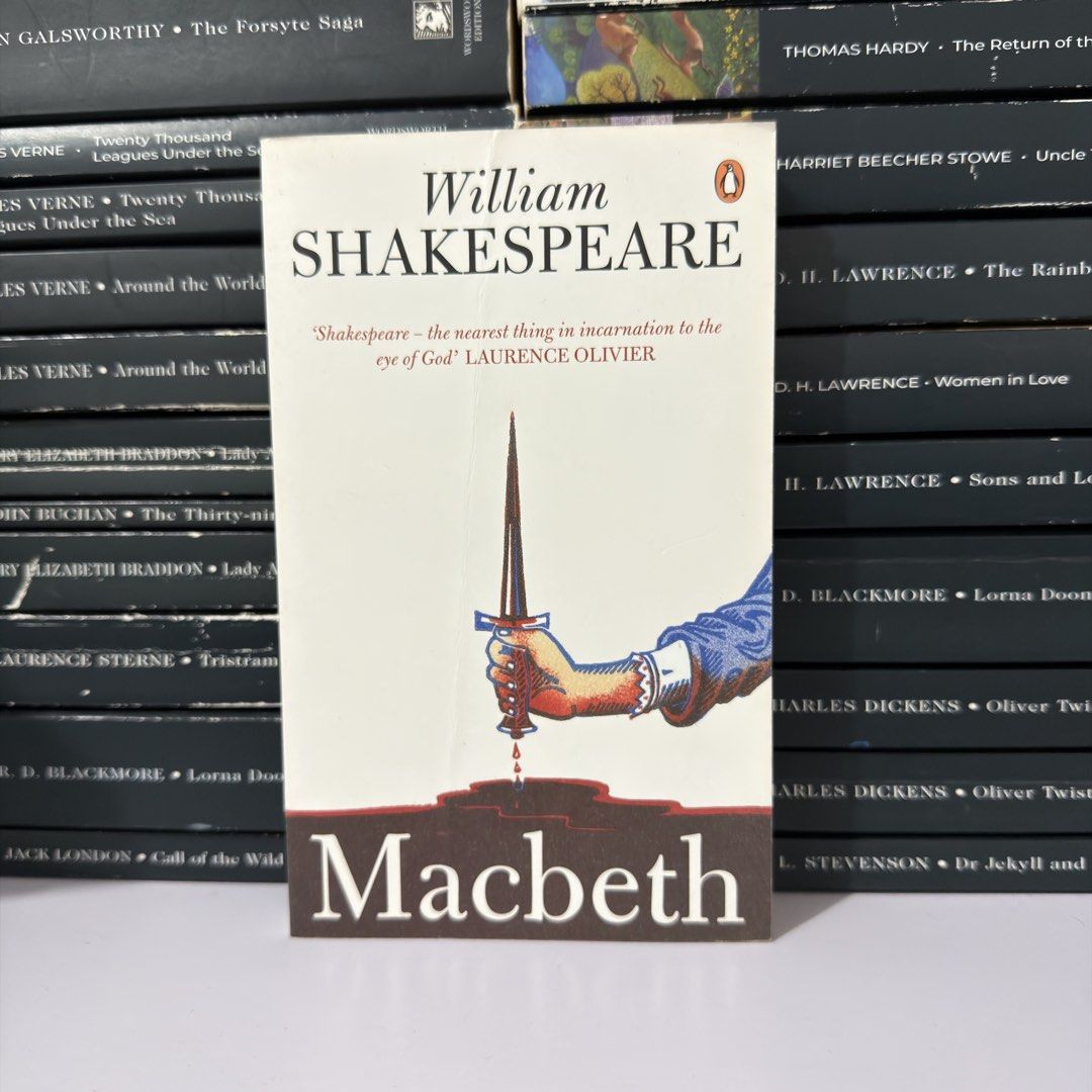William Shakespeare Macbeth Penguin Classics Paperback (Category: Storybooks) located in Lingayen. Submitted by readwjane (Listing ID 1470668204, Image 1). Description: - Title: Macbeth by William Shakespeare - Edition: Classic Penguin paperback with iconic dagger and blood pool cover art - Features: Laurence Olivier quote on the cover - Condition: Clean text block and neat spine - Ideal for: English students and literature collectors.