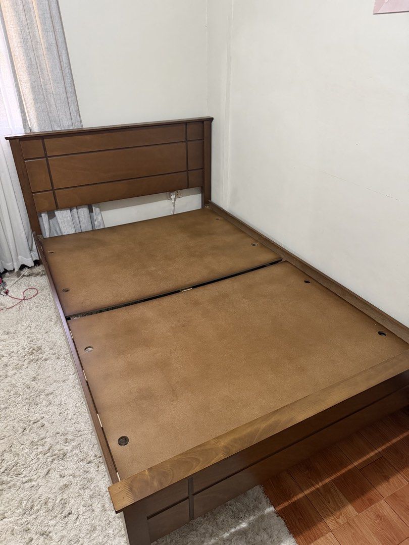 Wooden Bed Frame with Uratex Mattress (Category: Bed Frames & Mattresses) located in Kawit. Submitted by annegooditems_ (Listing ID 1470600806, Image 2). Description: 🛏️ SanYang Wooden Bed Frame + 4” Mattress Selling my Sanyang 48” Wooden Bed Frame with 4” Mattress 🤎 — sturdy wooden bed frame — 48” size — 4” mattress included — used for only 1 year — well-maintained and in good condition — original total price: ₱13,500 — RFS: no longer needed �