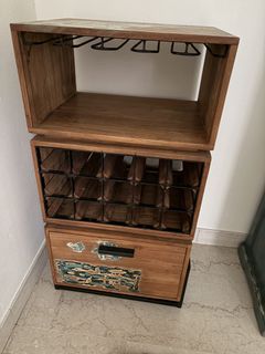 Wooden wine rack cabinet with glass holder and drawer, Furniture & Home ...
