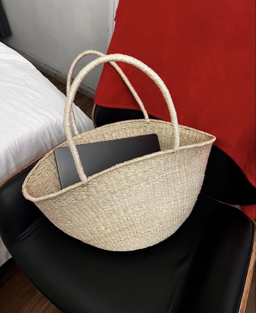 Woven Straw Beach Basket Native Abaca Bag Large (Category: Beach Bags) located in Paranaque City. Submitted by closetcore (Listing ID 1470693324, Image 2). Description: - Material: Natural woven straw in a versatile neutral beige - Design: Stylish crescent shape with sturdy double top handles - Size & Capacity: Spacious interior that easily fits a laptop and daily essentials - Perfect For: Beach days, market runs, casual outings, and summer trave