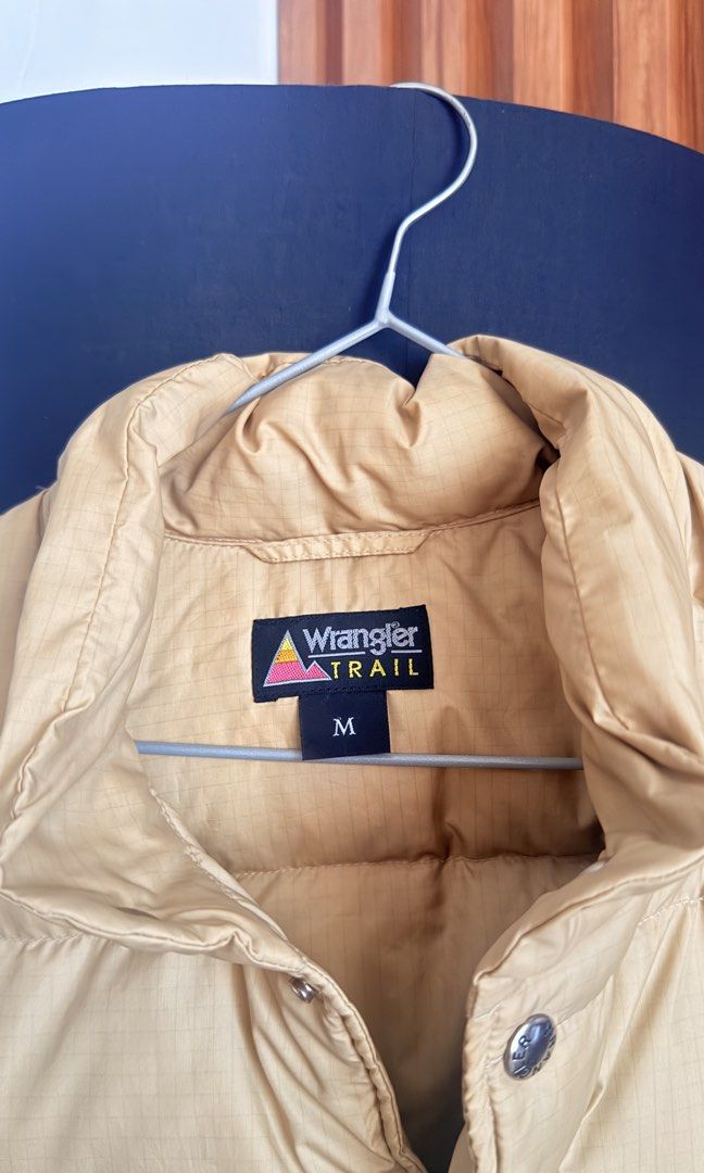 Wrangler – Men's Puff Vest (M) (Category: Coats, Jackets and Outerwear) located in Santa Rosa. Submitted by stealbydiva (Listing ID 1470635352, Image 3). Description: Wrangler Trail Quilted Puffer Vest – Beige | Size M • Brand: Wrangler Trail • Size: M • Color: Beige/Tan • Condition: Like new; used only once • Purchase Location: Osaka, Japan • RFS: Decluttering Bought in Osaka, Japan and worn only once during a trip to Sapporo, Japan. Still in li