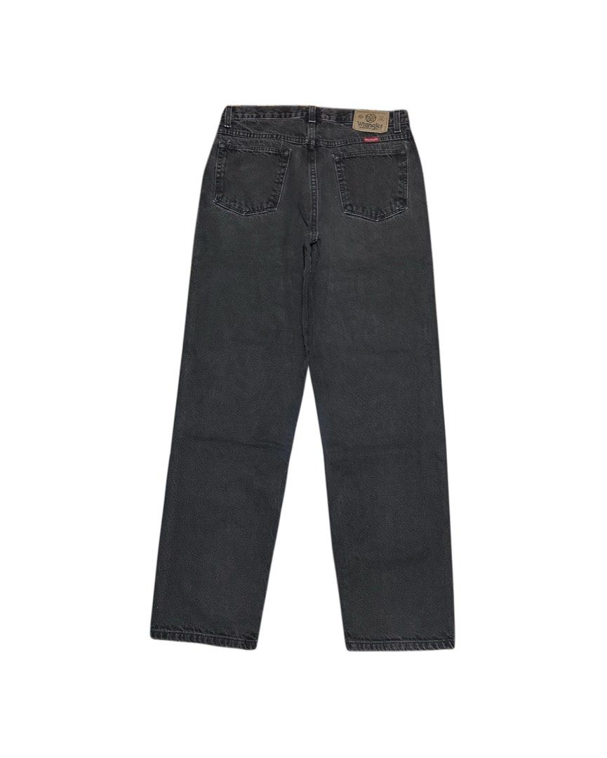 Wrangler Washed Black Denim Pants (Category: Jeans) located in Guiguinto. Submitted by bottomsup_lootfinds (Listing ID 1470584597, Image 1). Description: Wrangler Washed Black Denim Pants Size on tag: 32 waist 32 length 42 hem/leg hole 8 sign of usage.