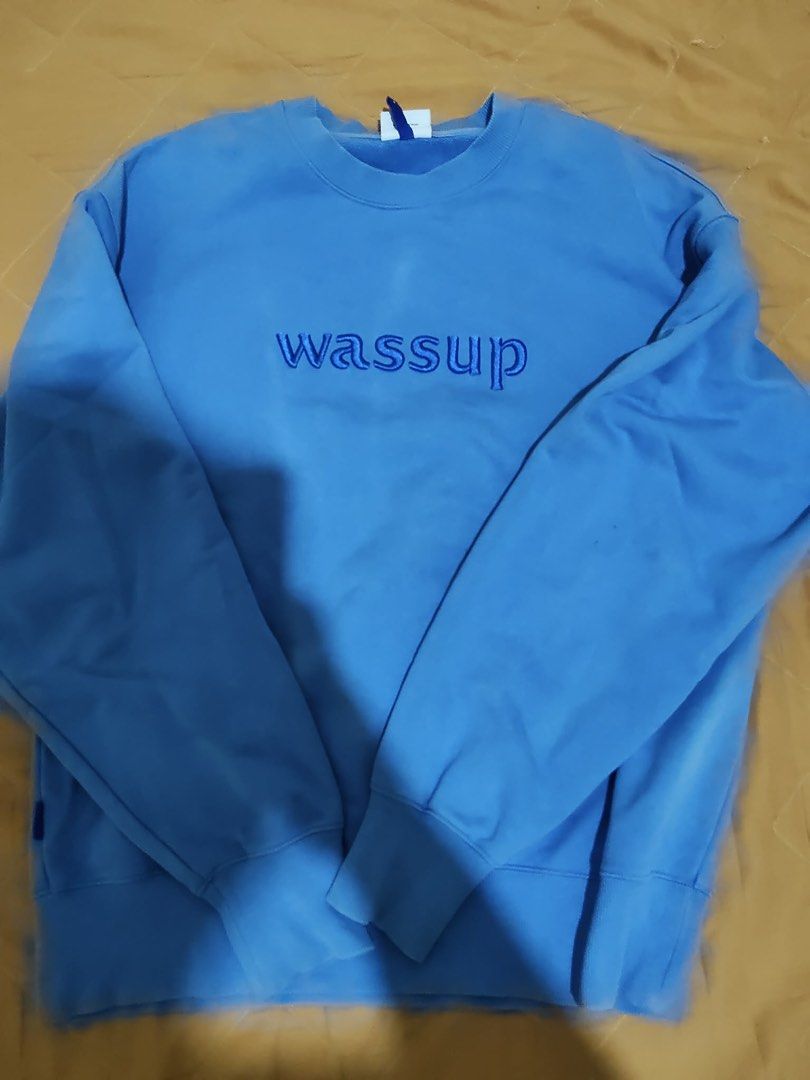 WSP Wassup Blue Sweatshirt Size S (Category: Coats, Jackets and Outerwear) located in Caloocan City. Submitted by jalexisjoy47916 (Listing ID 1470723373, Image 2). Description: - Brand: WSP Wassup - Size: Small - Color: Blue with matching blue embroidered lettering across the chest - Lining: Thick fleece for warmth and comfort - Details: Ribbed collar, cuffs, and hem - Style: Casual everyday pullover.