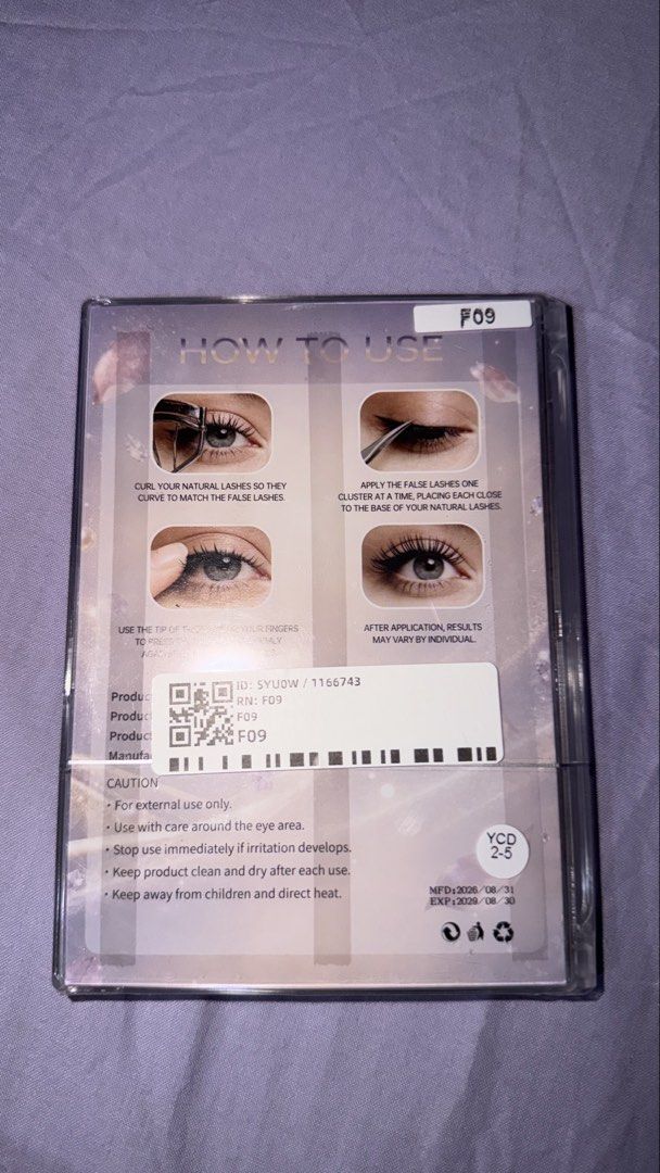 YUER Cluster Eyelashee (F09) (Category: Makeup) located in Manila. Submitted by shobskaryll2004 (Listing ID 1470680774, Image 1). Description: - sealed, brand new - black adhesive, no need glue - 20 rows.