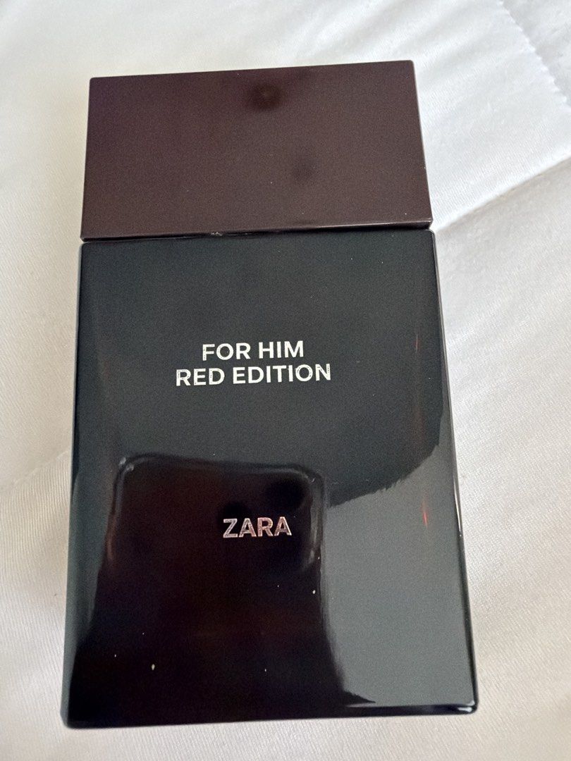 Zara For Him Red Edition Eau De Parfum 100ml (Category: Fragrance & Deodorants) located in Makati City. Submitted by cheapipie (Listing ID 1470635292, Image 1). Description: - Item: Zara For Him Red Edition Excellent Dipe of B540 or Baccarat Rouge 540 - Size: 100 ml - Concentration: Eau de Parfum (EDP) - Condition: Full level (visible in photos) - Packaging: Dark bottle with brown cap and bottom batch label - Authentic and well-kept no box includ