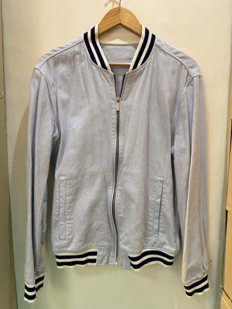 Zara Light Blue Bomber Jacket Size M (Category: Coats, Jackets and Outerwear) located in Navotas City. Submitted by celinacupcupin (Listing ID 1470605953, Image 1). Description: No issue Like new Med on tag RFS: decluttering Loc: QC.