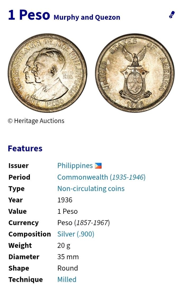 1036 1 Peso Murphy and Quezon (Category: Currency) located in Manila. Submitted by wildcrystal.3b537c (Listing ID 1470900990, Image 3). Description: Low mintage Hard to find.