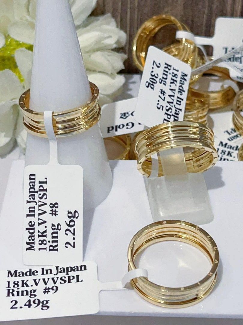 18k Japan gold lightweight Bulgari ring (Category: Rings) located in Manila. Submitted by bhelgoldseller2ndaccount (Listing ID 1470879943, Image 1). Description: New!!✨New!!✨New!! Authentic 18k Japan Golds 💯pawnable/naisasanla 💯with high appraisal rate 💯good investment 💯Direct supplier price 👉OPEN for resellers 🌺please take time to evaluate their actual sizes and grams 👉Best panggift for all occasions ✅ Sold per grams not per piece Kya low