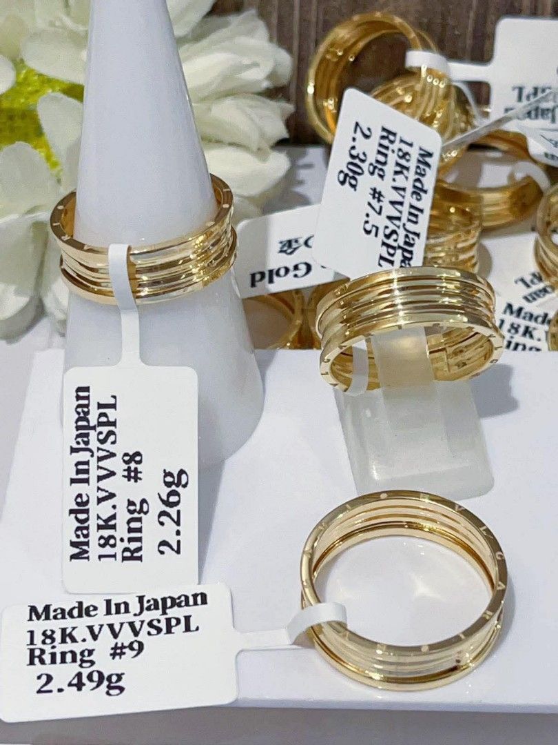 18k Japan gold lightweight Bulgari ring (Category: Rings) located in Manila. Submitted by bhelgoldseller2ndaccount (Listing ID 1470879943, Image 2). Description: New!!✨New!!✨New!! Authentic 18k Japan Golds 💯pawnable/naisasanla 💯with high appraisal rate 💯good investment 💯Direct supplier price 👉OPEN for resellers 🌺please take time to evaluate their actual sizes and grams 👉Best panggift for all occasions ✅ Sold per grams not per piece Kya low