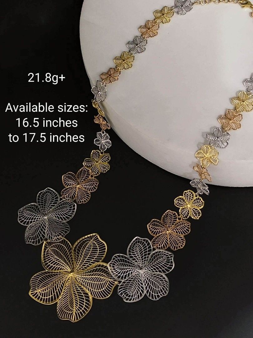 18k Saudi gold electroform flower necklace (Category: Necklaces) located in Manila. Submitted by bhelgoldseller2ndaccount (Listing ID 1470764429, Image 1). Description: New!!✨New!!✨New!! Authentic 18k Saudi Golds 💯pawnable/naisasanla 💯with high appraisal rate 💯good investment 💯Direct supplier price 👉OPEN for resellers 🌺please take time to evaluate their actual sizes and grams 👉Best panggift for all occasions ✅ Sold per grams not per piece 