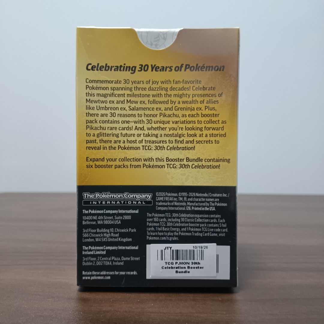 30TH Pokemon TCG: 30TH Celebration Booster Bundle (SEALED) (Category: Card Boxes & Cases) located in Cavite. Submitted by brick-cardshop.ph (Listing ID 1470880059, Image 3). Description: ☑️Condition: Sealed 🏷️Price: Php 5,600 📍Location: Cavite 🧾Payment: Gcash, Maya, or Go Tyme Bank 🚚Shipping: LBC or Lalamove 🗒️Note: Prices may change without notice. Lowball offers will not be entertained..