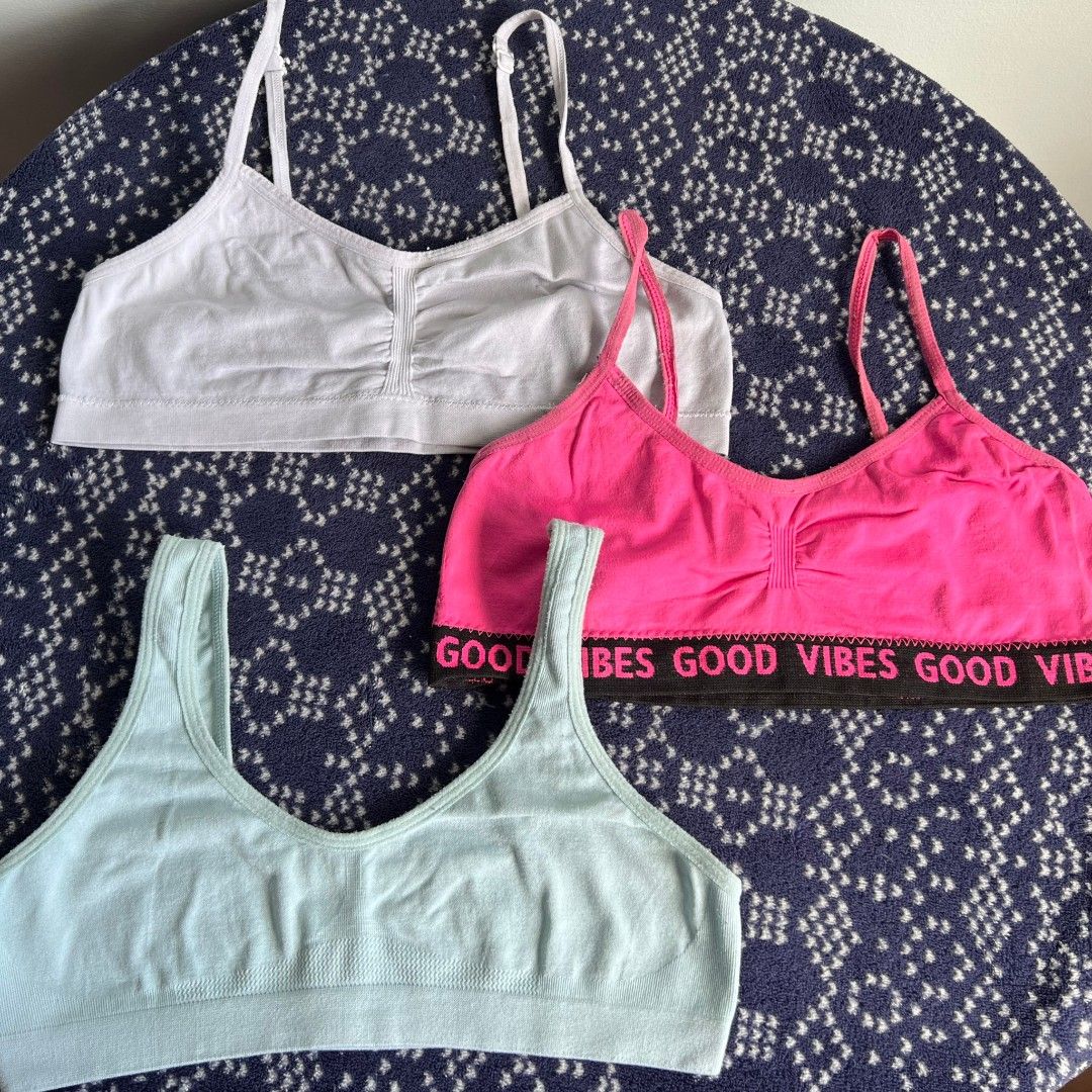 3 PCs Bralette Bra bundle (Category: Activewear) located in Quezon City. Submitted by all_items_50_each (Listing ID 1470793932, Image 1). Description: 3 PCs Bralette Bra bundle Fits teens, adult XS-S *brand and size is posted, as long as it is readable, measurements via tape measure-laid flat, is also posted *wash before wearing, may have lints, dirt/stains (due to storage), color-bleed stains, esp. light colored, with normal signs of usage, pls.