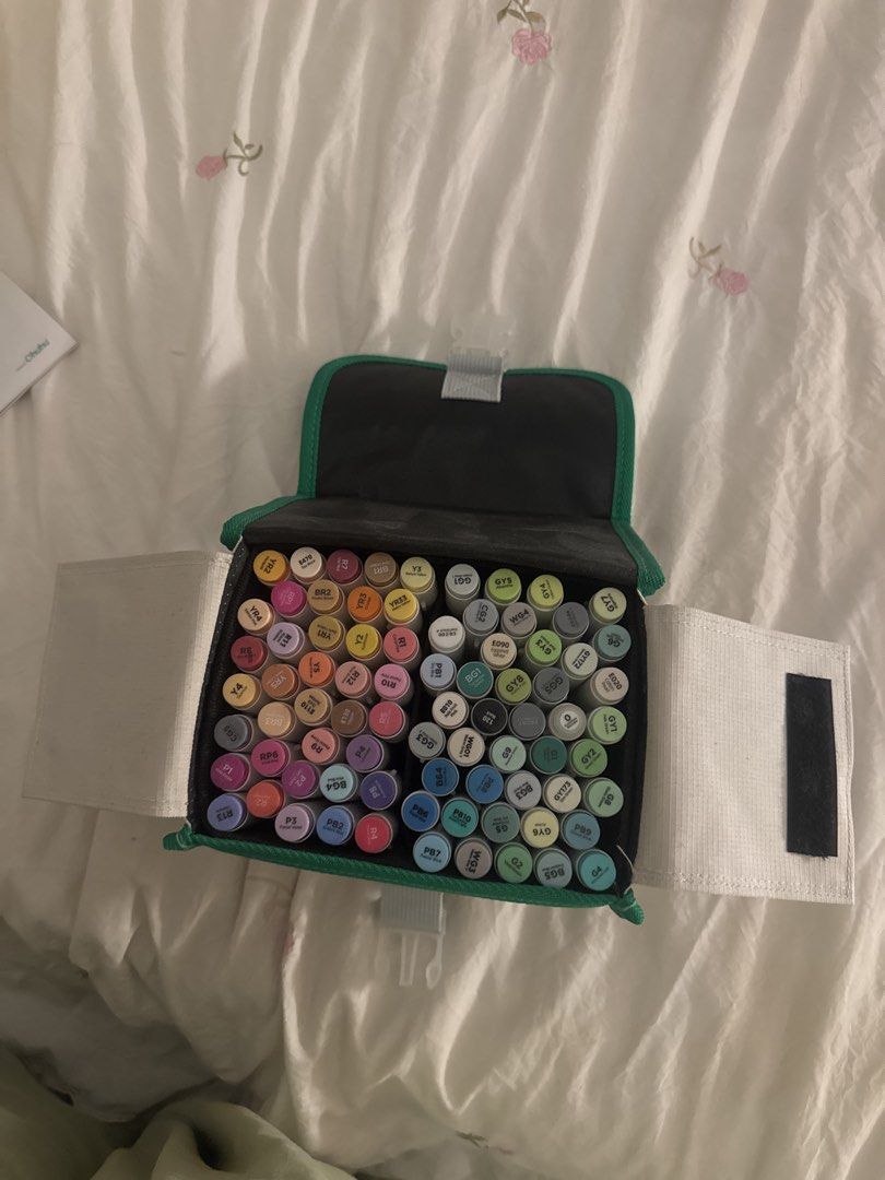 72pc Ohuhu Dual Tip Marker Set (Category: Stationery & School Supplies) located in Manila. Submitted by sammalvv (Listing ID 1470850157, Image 1). Description: markers still at probably 70% ink for most! barely used still comes with original box can include Bobbie Goods coloring book if you buy it :) .