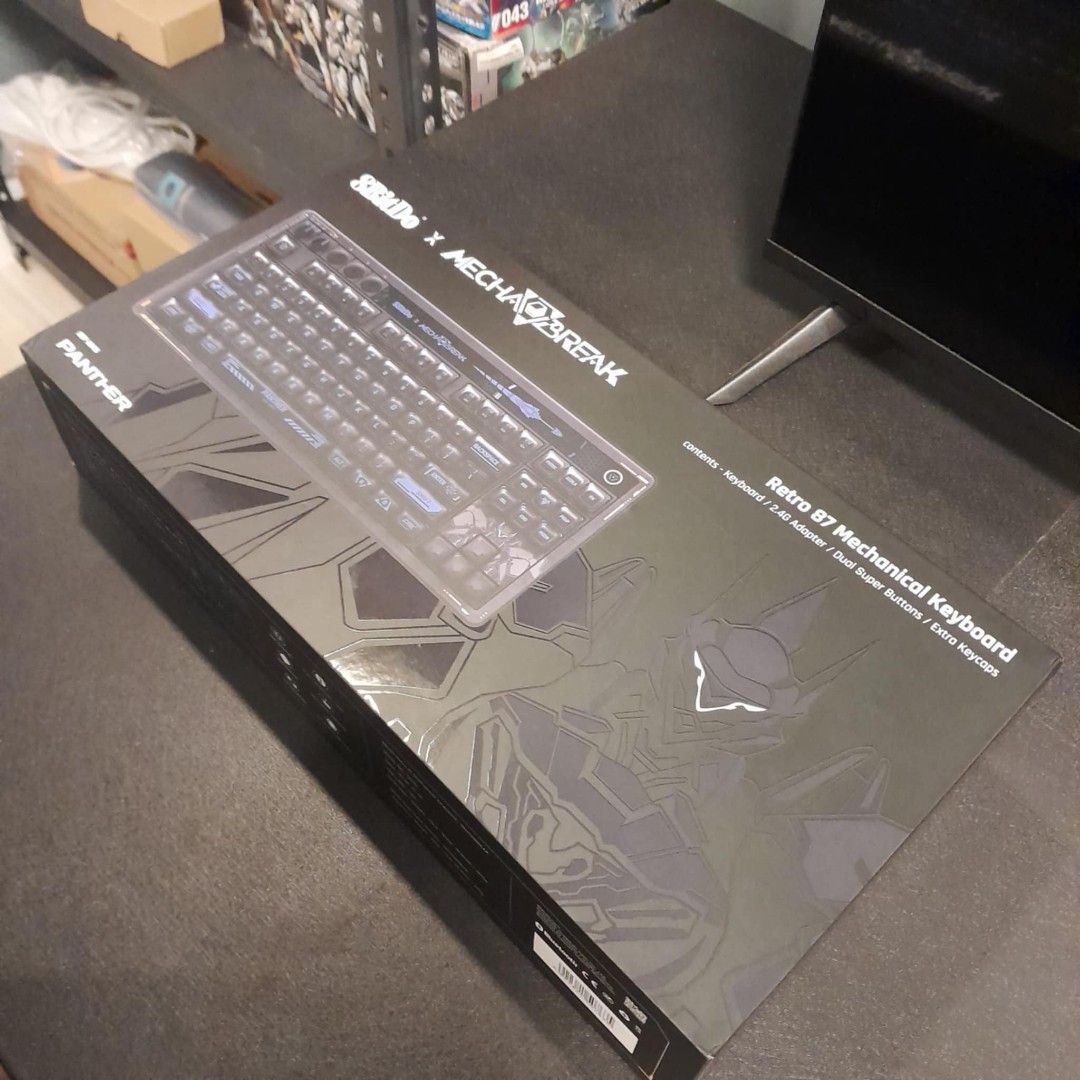 8BitDo x Mecha Break Retro 87 Mechanical Keyboard (Category: Computer Keyboard) located in Quezon City. Submitted by matikane-tannhauser03 (Listing ID 1470878383, Image 3). Description: - Model: 8BitDo x Mecha Break Retro 87 Mechanical Keyboard (Panther Edition) - Condition: Like new, opened and tested only on desk - Design: Special mecha collaboration with dark grey keycaps and custom accents - Inclusions: 2.4G adapter, dual super buttons, extra