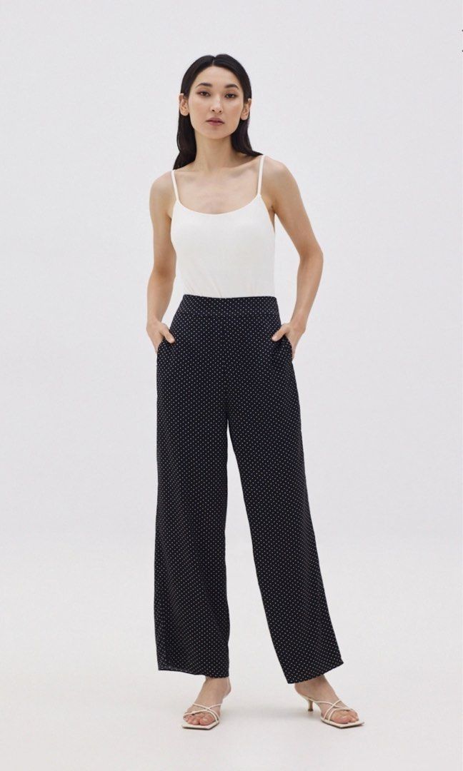 🧡💛 LOVE, BONITO Polka Dotted Black Pants (Category: Jeans) located in Manila. Submitted by mellow_mango (Listing ID 1465698505, Image 2). Description: - Style: High-waisted, wide-leg, full-length trousers - Pattern: Classic black with tiny white polka dots - Material: Lightweight, smooth drape for all-day comfort - Versatility: Clean minimalist look, ideal for office or casual wear - Condition: Good Condition - Mode of Payment: GCash, Maya.