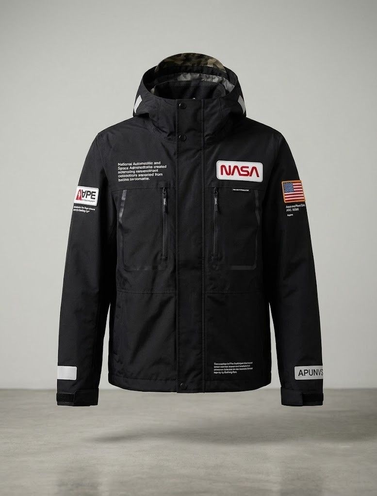 AAPE by A Bathing Ape x NASA Fall/Winter 2019 collaboration (Category: Coats, Jackets and Outerwear) located in Zamboanga. Submitted by luckythrifts67 (Listing ID 1470846155, Image 1). Description: 🦧 AAPE by A Bathing Ape x NASA Fall/Winter 2019 collaboration Size M on tag HONEST ISSUE IS: EXPIRED BUT GOODS (AND WASHING NALANG RIN) good for upcycling nalang talaga Overall goods naman 😁 Full tags/wash tags mop: gcash.