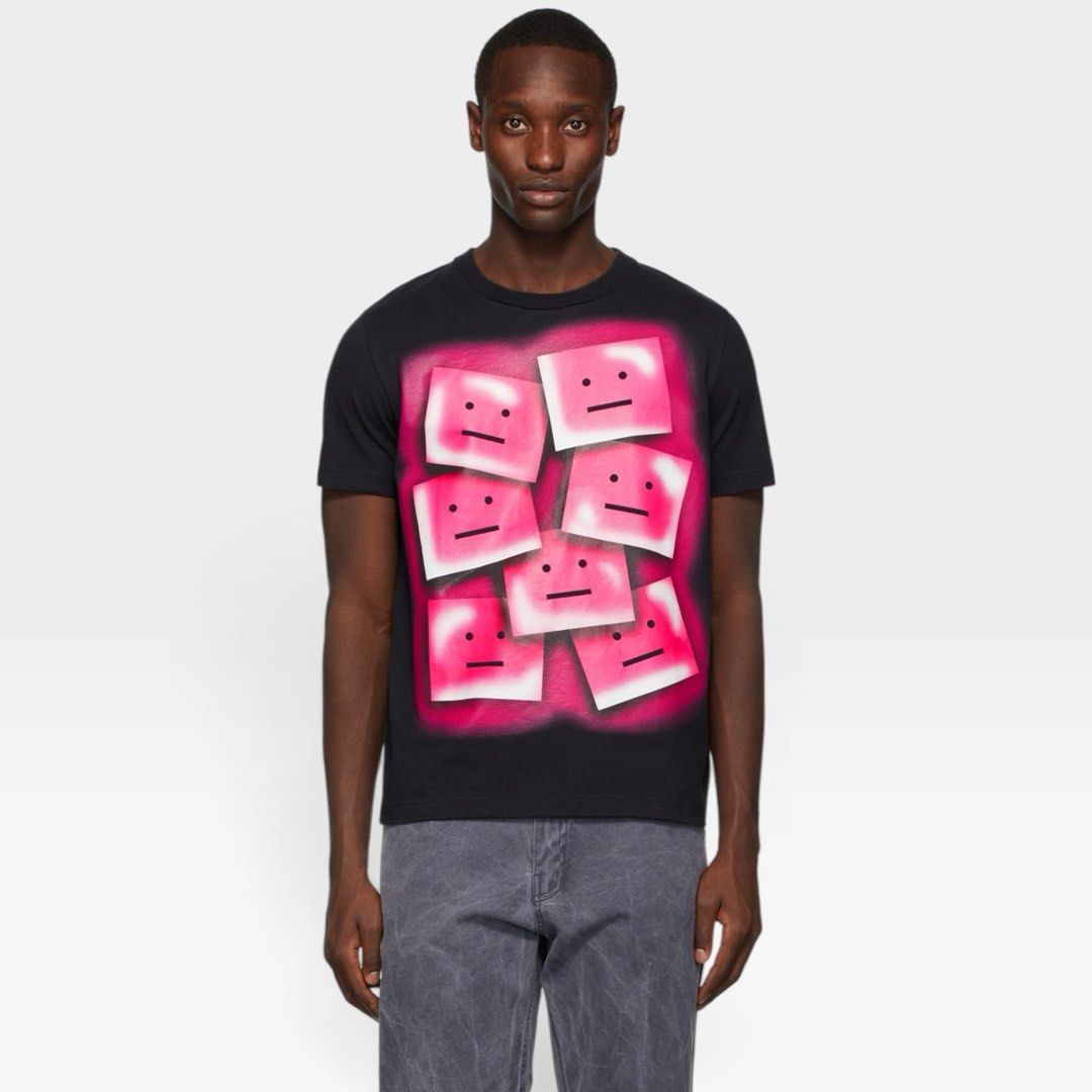 Acne Studios - Ellison Tone Face Shirt (Category: Tshirts & Polo Shirts ) located in Los Banos. Submitted by declutterking (Listing ID 1470922136, Image 1). Description: Size XS on tag • Short sleeve cotton jersey T-shirt in black. • Rib knit crewneck collar • Logo graphic printed in black, white, and tones of pink at front Dimensions: 15.25" shoulders 18.25" chest 26" length 7.75" sleeves Good as new condition Authentic.