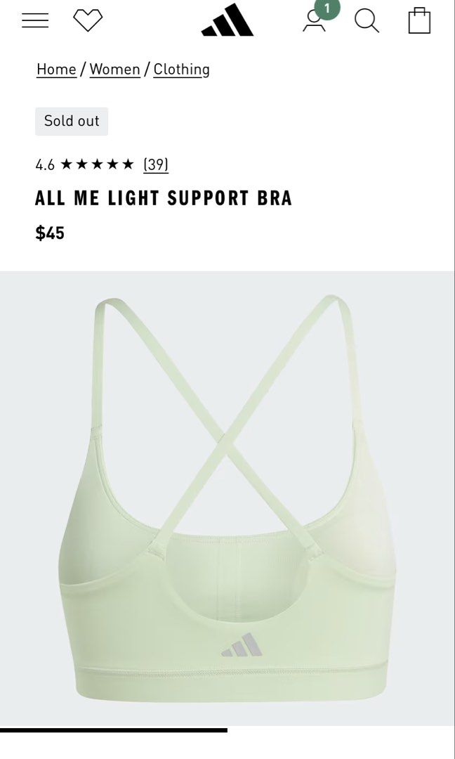 Adidas All Me Light Support Bra (Category: Activewear) located in Los Banos. Submitted by darlingg01 (Listing ID 1470785037, Image 1). Description: Large Need wash only.
