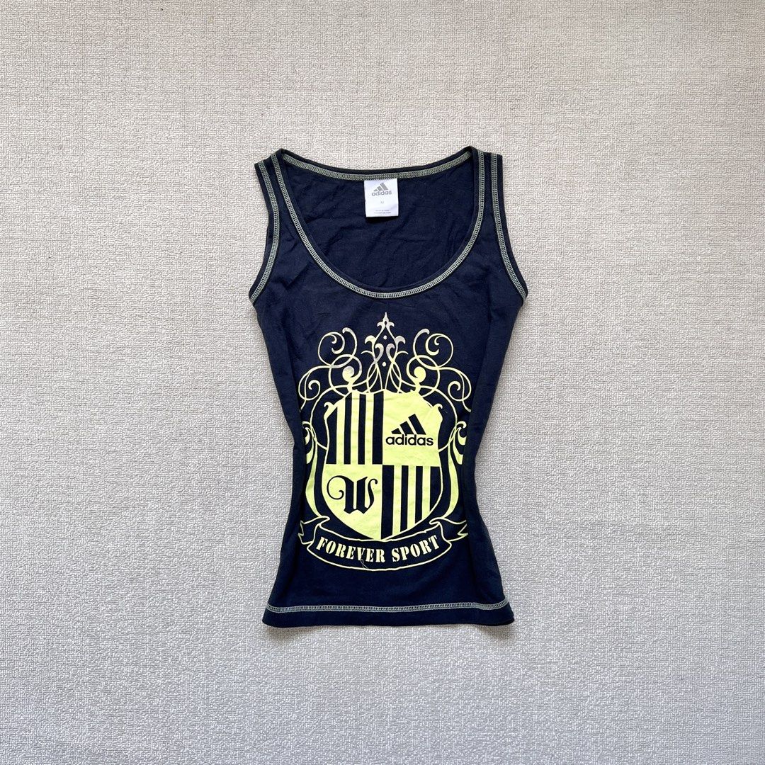 adidas forever sport tank top (Category: Sleeveless) located in Limay. Submitted by budolfindsrawrawr (Listing ID 1470752401, Image 1). Description: adid4s forever sport tank top - m on tag l22 b36 - vintage dated 03/06 - some black ink to its print.