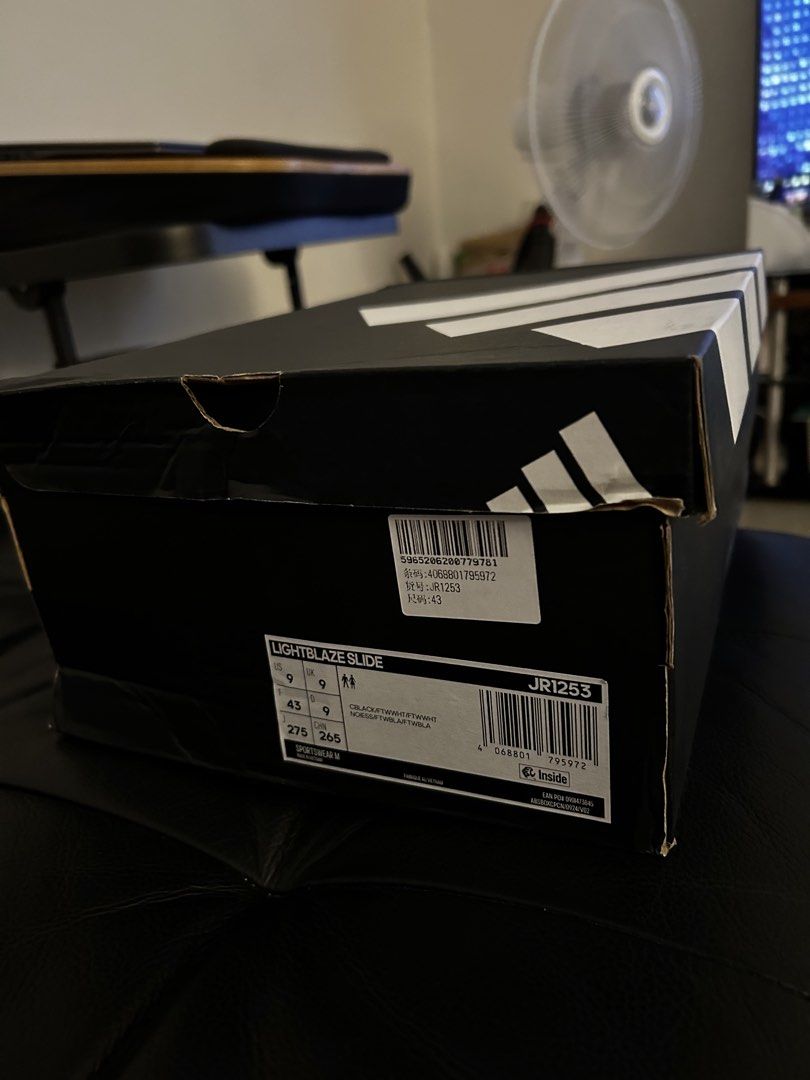 Adidas Lightblaze Slide Black White Size 9 UK (Category: Slippers & Slides) located in Paranaque City. Submitted by ali3n23 (Listing ID 1470751261, Image 3). Description: - Brand: Adidas Lightblaze Slide - Colorway: Core Black and White - Size: UK 9 / US 9 / EU 43 / CHN 265 - Condition: Brand new with original tags attached - Packaging: Original shoe box included - Features: Comfortable slip-on design with bold branding -RFS: change size -limited