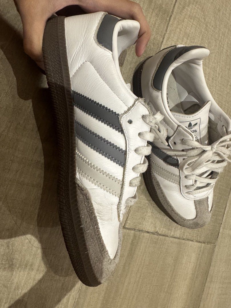 Adidas Samba OG, Cloud White Grey (Category: Sneakers) located in Pasig City. Submitted by crabramenlover (Listing ID 1470760382, Image 1). Description: Well used Adidas Samba OG in cloud grey! 📌Secondhand, well used. 📌 No box/receipt included, just shoes. 📦 Meetup loc: Estancia, Pasig City. .