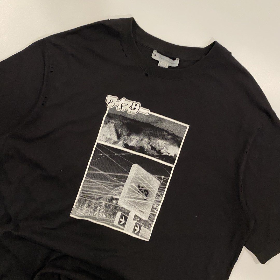 Adidas x Y3 (Category: Tshirts & Polo Shirts ) located in Iloilo. Submitted by joren_ian (Listing ID 1470856468, Image 2). Description: Adidas X Yoji Yamamoto Distressed Size:xl Dimes (Length×Width):30x23’ ₱750 Condition:like new Issue: none (holes and distress is design not an issue).