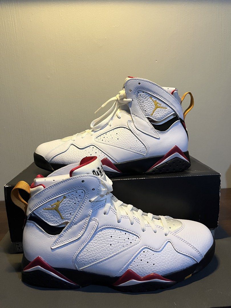 Air Jordan 7 Retro Cardinal Red (Category: Sneakers) located in Tarlac. Submitted by kayleencain (Listing ID 1470878922, Image 1). Description: - Model: Air Jordan 7 Retro - Colorway: White, Black, and Cardinal Red with gold Jumpman embroidery - Size: Men's 10.5 / Women's 12 - Condition: Clean uppers and crisp white laces - Packaging: Includes original speckled box.
