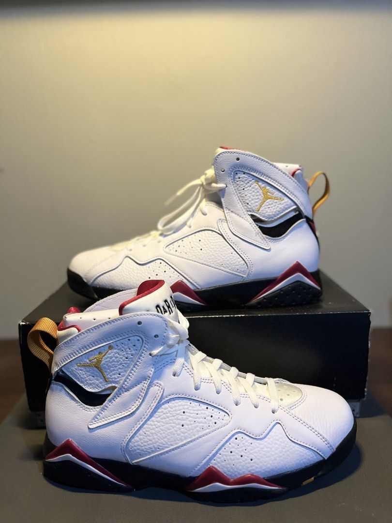 Air Jordan 7 Retro Cardinal Red (Category: Sneakers) located in Tarlac. Submitted by kayleencain (Listing ID 1470878922, Image 2). Description: - Model: Air Jordan 7 Retro - Colorway: White, Black, and Cardinal Red with gold Jumpman embroidery - Size: Men's 10.5 / Women's 12 - Condition: Clean uppers and crisp white laces - Packaging: Includes original speckled box.