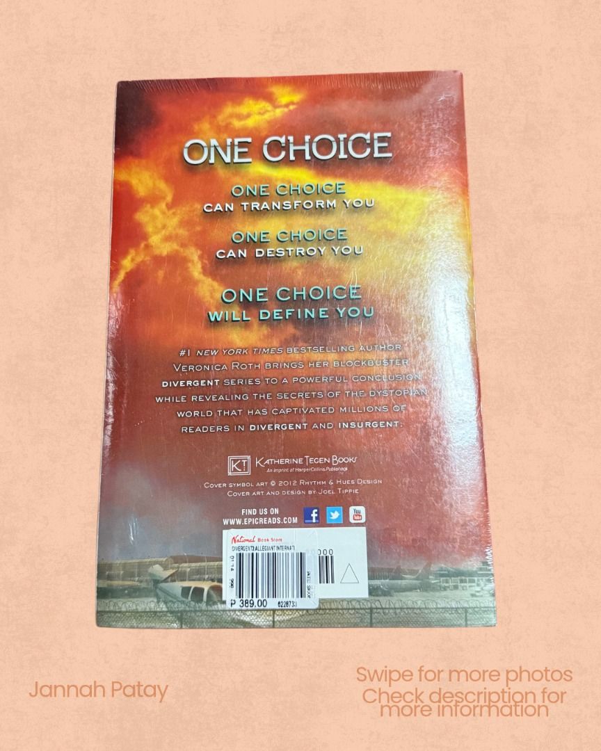 Allegiant (SEALED) (Category: Storybooks) located in Davao. Submitted by strawbae.moon (Listing ID 1470429008, Image 3). Description: Title: Allegiant 📚 Author: Veronica Roth ✍🏼 🧶 Item Condition: • SEALED • Pre-loved • No pen marks or highlights • Unused • With minimal scratches on the plastic seal, but unopened 💋 With a discount if bought with other items on my profile 🙂 STRICTLY NO REFUNDS/RETURNS❗ ✍🏼 Kindly review all the photos before p