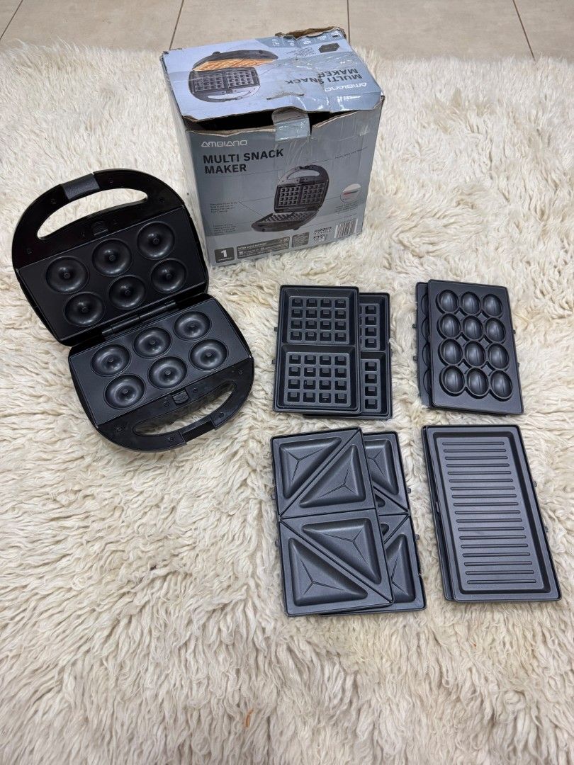 Ambiano 5-in-1 Waffle Maker / Sandwich Maker with Complete Plates (Category: Other Home Appliances) located in Lapu Lapu. Submitted by axl.rose05 (Listing ID 1470869257, Image 2). Description: Ambiano Multi Snack Maker in excellent condition. Clean, fully functional, and complete with 5 sets of interchangeable cooking plates and original box. Includes 5 Plate Sets: ✓ Sandwich / Toast Maker ✓ Waffle Maker ✓ Doughnut Maker ✓ Grill Plates ✓ Russian 