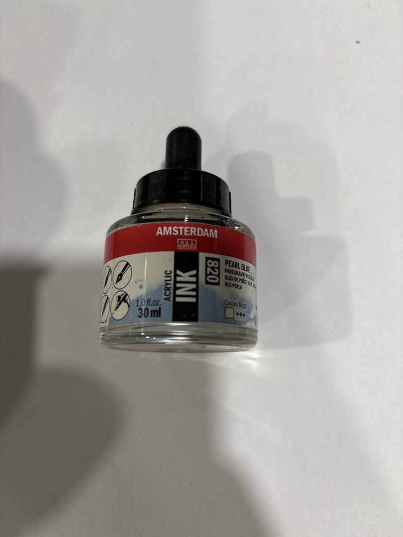 Amsterdam Acrylic Ink Pearl Blue 30ml (Category: Craft Supplies & Tools) located in Mandaluyong City. Submitted by clothescarousel (Listing ID 1470907379, Image 1). Description: - Brand: Amsterdam - Product: Acrylic Ink - Color: Pearl Blue (Code 820) - Volume: 1.0 fl oz / 30 ml - Features a convenient dropper cap - Coated mica type for a shimmering effect - Suitable for use with pens, airbrushes, and technical pens.