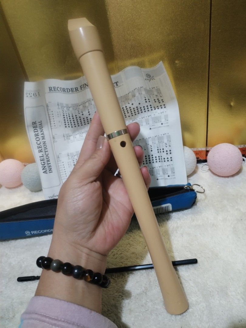 Angel Soprano Recorder ASRB-351 with Case and Chart (Category: Musical Instruments) located in La Trinidad. Submitted by malditas (Listing ID 1470897966, Image 3). Description: - Model: Angel Soprano Recorder ASRB-351 - Color: Classic light beige, 3-piece standard plastic construction - Includes: Blue zippered storage case, cleaning rod, and mouthpiece cap - Extras: Original instruction manual featuring a complete finger chart - Perfect for: Musi