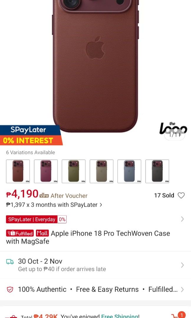 Apple iPhone 18Pro TechWoven Casewith MagSafe (Category: Cases & Sleeves) located in Manila. Submitted by ampee_ (Listing ID 1470896068, Image 2). Description: TechWoven Casewith MagSafe Color: Burgundy Bought it from The Loop RFS: Bought the wrong case. I have the Iphone 18 Pro Max Original Price: Php 4,190.00 SEALED❗️ Original from The Loop💯 BRAND NEW AND UNOPENED❗️❗️❗️.