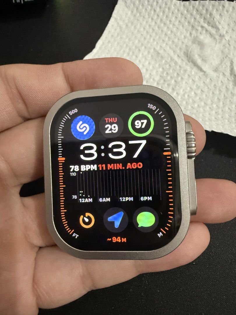 Apple Watch Ultra 1 (Category: Wearables & Smart Watches) located in Manila. Submitted by evildogchihuahua0701 (Listing ID 1470919910, Image 1). Description: - Brand: Apple Watch Ultra 1 - Case: 49mm Titanium & Ceramic Case with Sapphire Crystal - Storage: 32GB capacity - Battery Health: 99% maximum capacity - Condition: Excellent, well-maintained - Meetup Location: Gateway Mall, Araneta City, Quezon City -face protector/tempered glass installed.