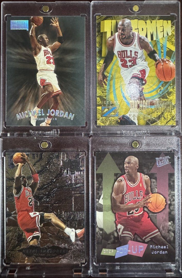 Michael Jordan NBA CARDS ASSORTED (Category: Raw Singles) located in Manila. Submitted by inventorey (Listing ID 1470748236, Image 1). Description: Michael Jordan NBA CARDS! 1997 Skybox Premium - 1.5k 1996 Skybox ZForce Zuperman - 3k 1996 Fleer Metal Shredders - 4k 1996 Fleer Ultra Step It Up - 1k All not mint All shipped with magnetic case Taguig - meet or ship.