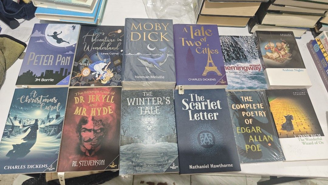 Assorted Classic Books - Timeless Books (Category: Storybooks) located in Cabanatuan. Submitted by paogel21 (Listing ID 1470761233, Image 1). Description: Assorted Classic Books - Timeless Books (8 books) A Tale of Two Cities by Charles Dickens A Christmas Carol by Charles Dickens Moby Dick by Herman Melville Peter Pan by JM Barrie The Scarlet Letter by Nathaniel Hawthorne The Winter's Tale by William Shakespeare Alice Adventure in Wonderland by 